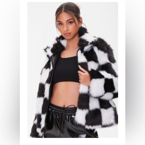 Forever 21 checkered fur jacket - Picture 1 of 1